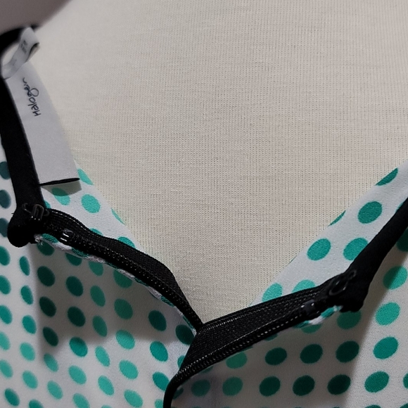 HALOGEN SMALL SLEEVELESS TOP POLK DOT MIX PRINT ZIP UP BACK MINIMALIST BLOUSE - Picture 9 of 11